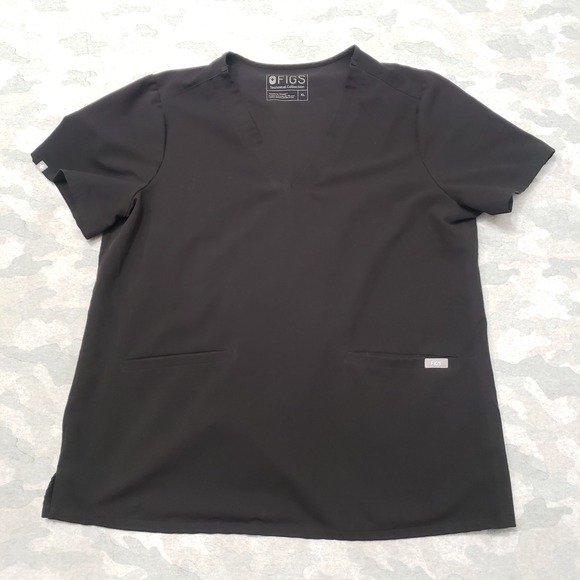 Figs Scrub Top Womens XL Black Casma Three Pocket Short Sleeve - Picture 1 of 11